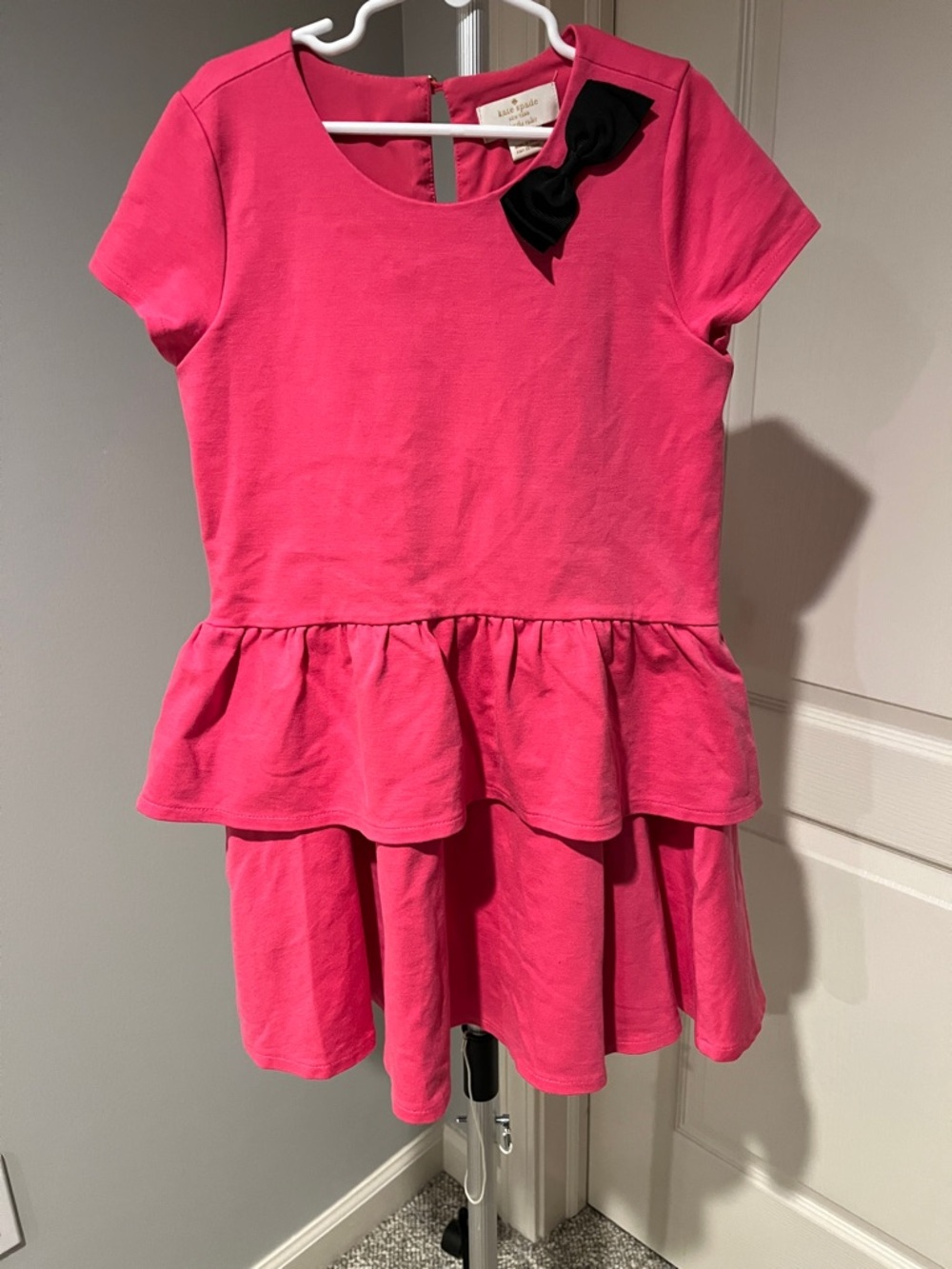 kate spade Hot Pink Short-Sleeve Peplum Dress with Black Bow